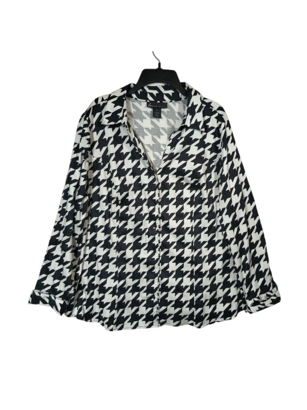 Lane Bryant Size 20 Black White Houndstooth Button Front Shirt Blouse Stretch